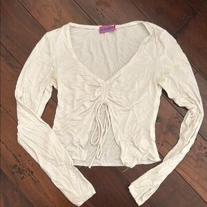 Edikted Cream Ruched Tie Front Crop Blouse